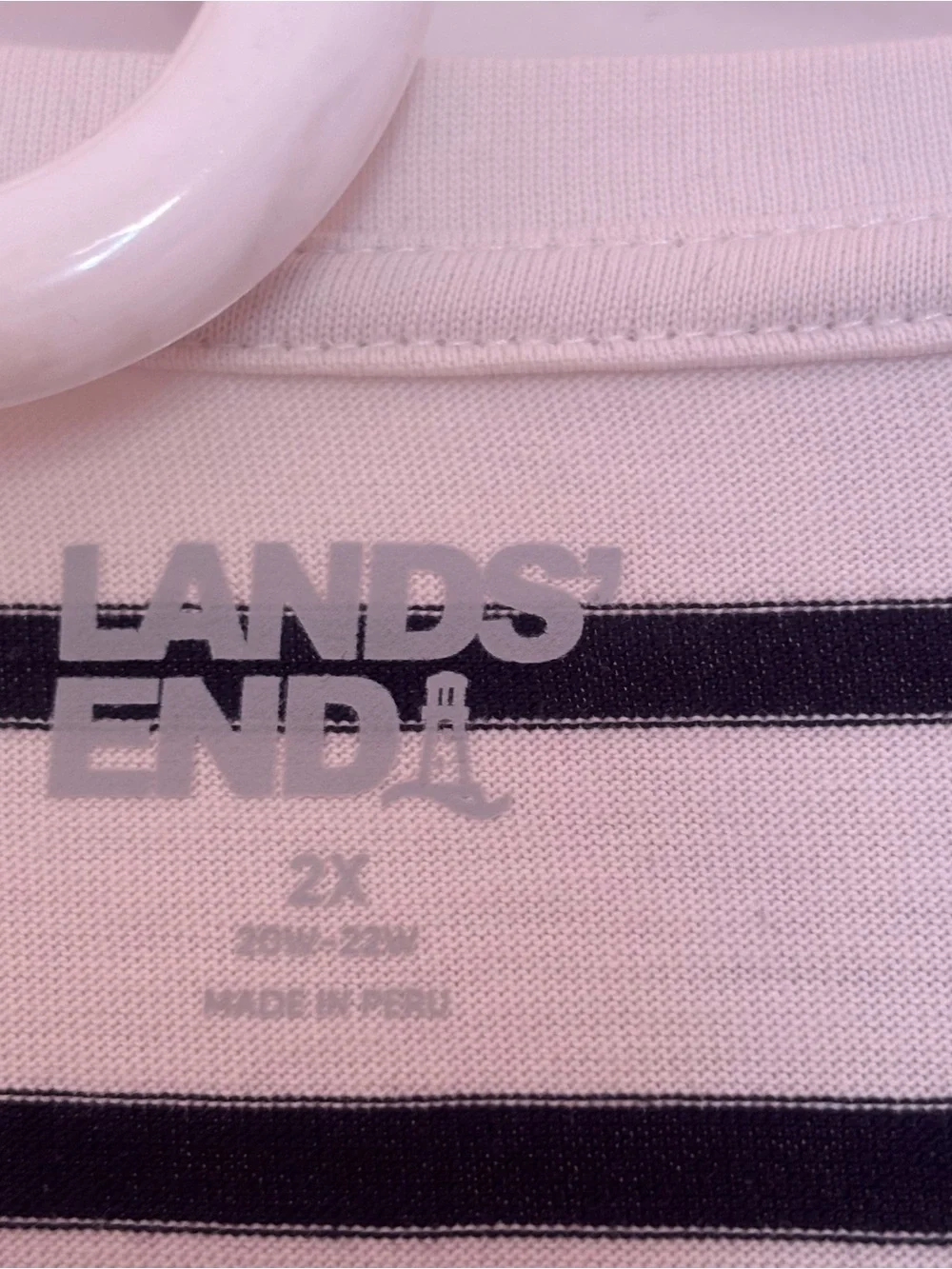 Lands' End Navy & White Striped Long Sleeve Boatneck Tee